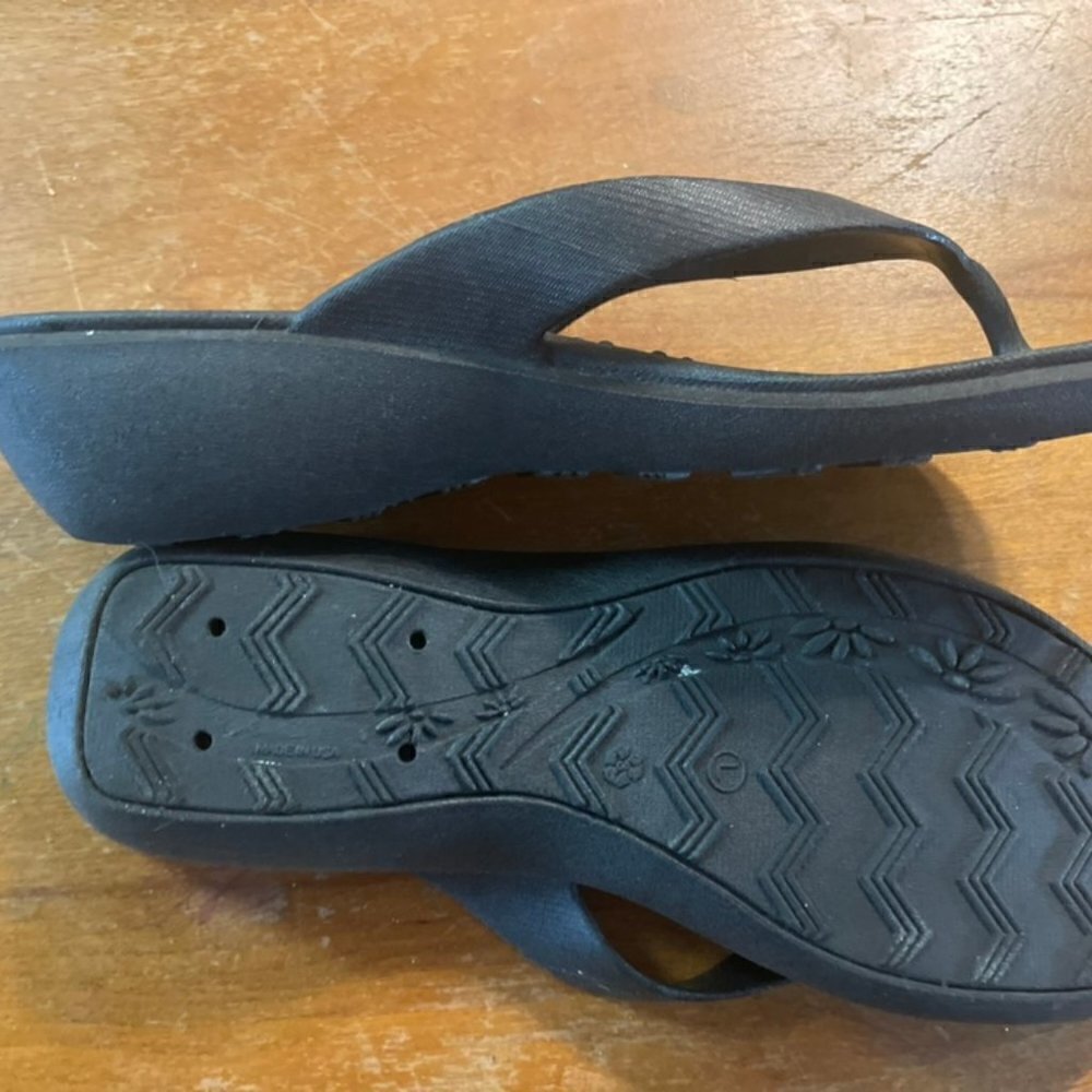 OKABASHI Splash Flip Flop Black Thong Sandals Slides Sz L